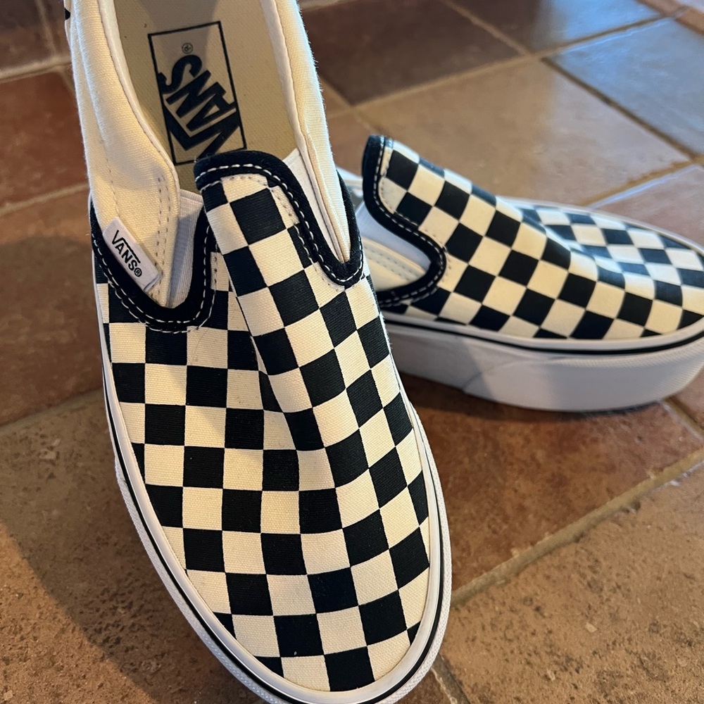 Vans Checkered Slip-On Shoes - Black and White